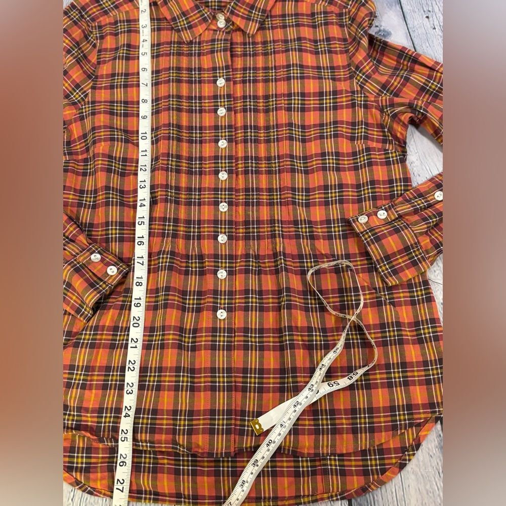 tyler böe Orange Blue Pintuck Button Up Brush Cotton Plaid Cottagecore Shirt 12 - Picture 10 of 10